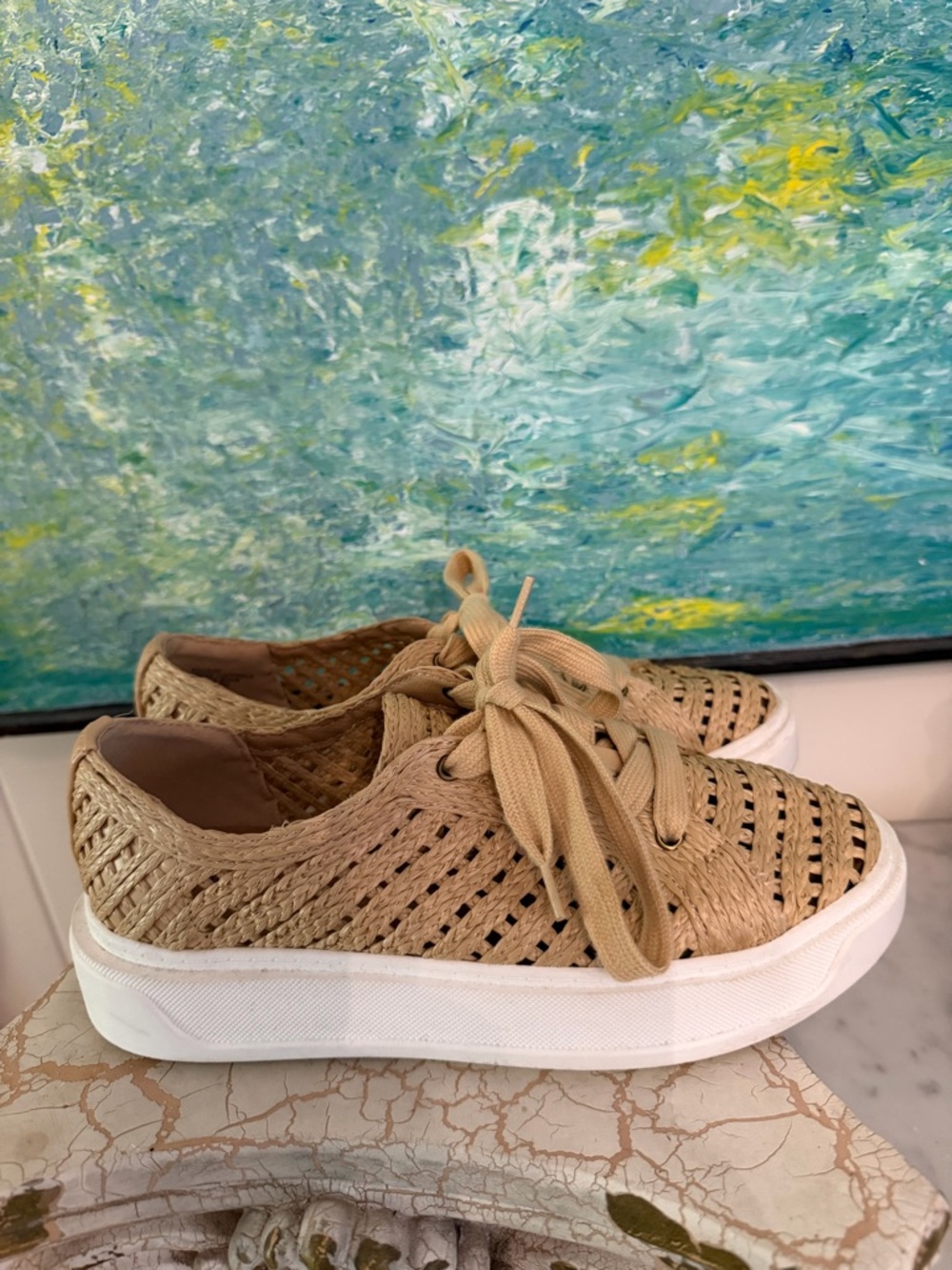 Charles David Reason Woven Lace-Up Platform Sneakers - Tan